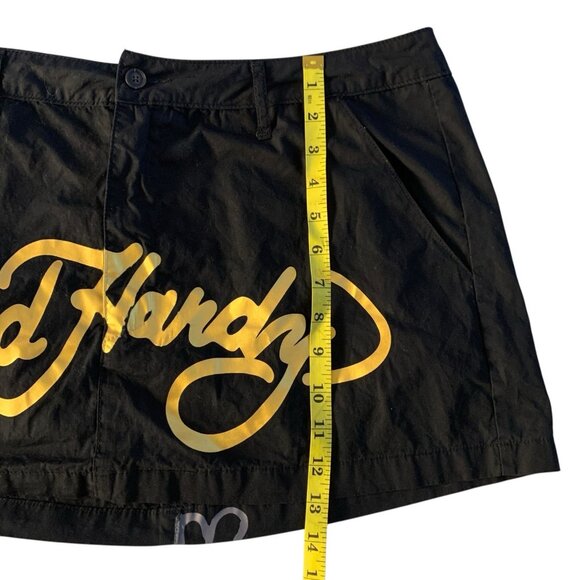 Ed Hardy Skull Poplin Mini Skirt Women’s Sz XL Black Red Multi - Picture 9 of 15